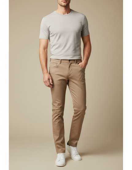Pantalon Marron Homme Coton Slim Classique Décontracté
