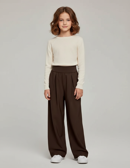 Pantalon Marron Ample Plissé Droit Décontracté Enfant - Polyester