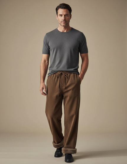 Pantalon Marron Côtelé Doublé Confortable Décontracté Homme - Cordé