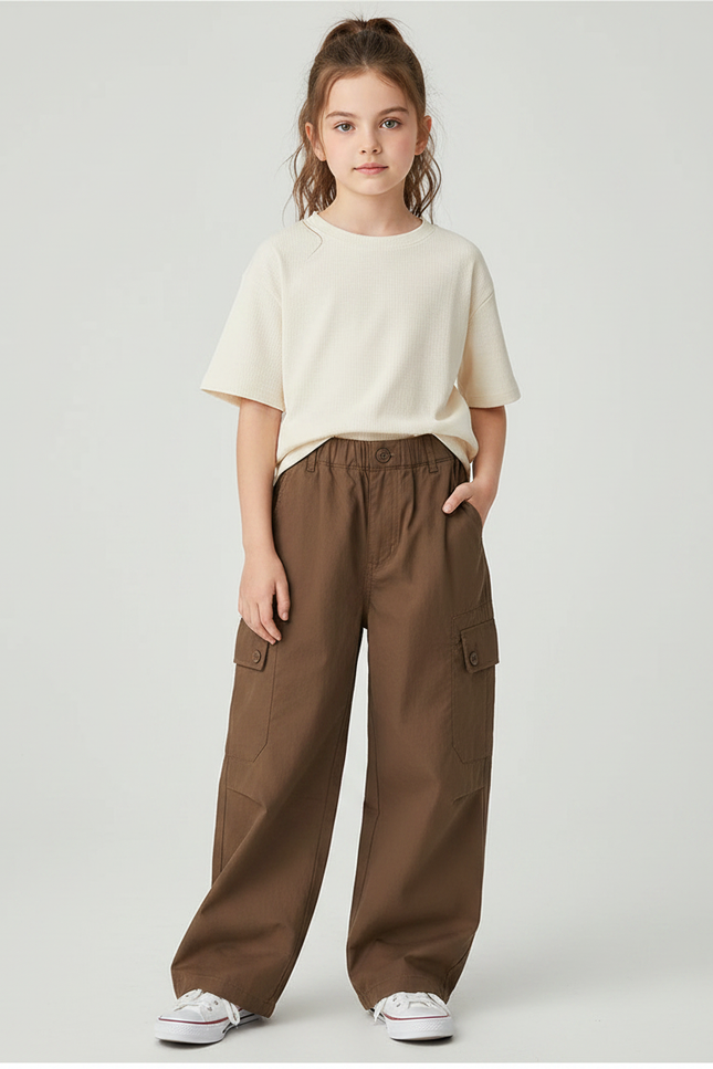 Pantalon Marron Cargo Ample Coton Enfant - Toile