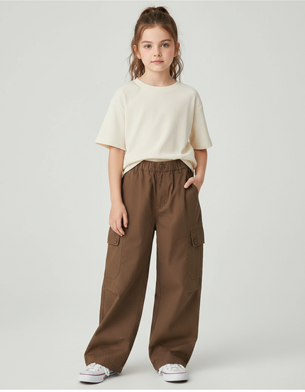 Pantalon Marron Cargo Ample Coton Enfant - Toile