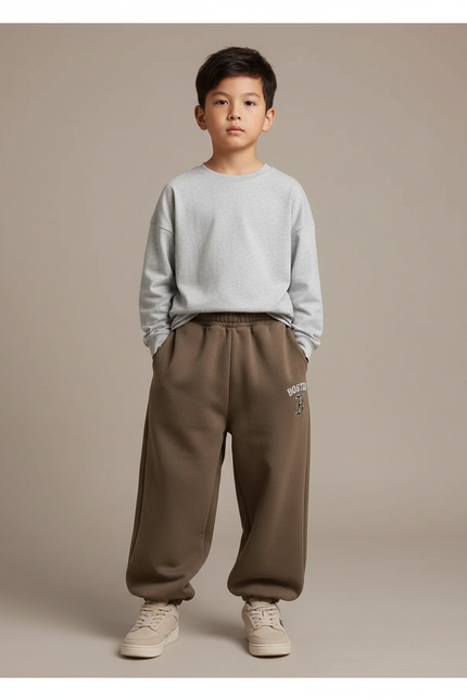 Pantalon Marron Ample Molletonné Sport Garçon