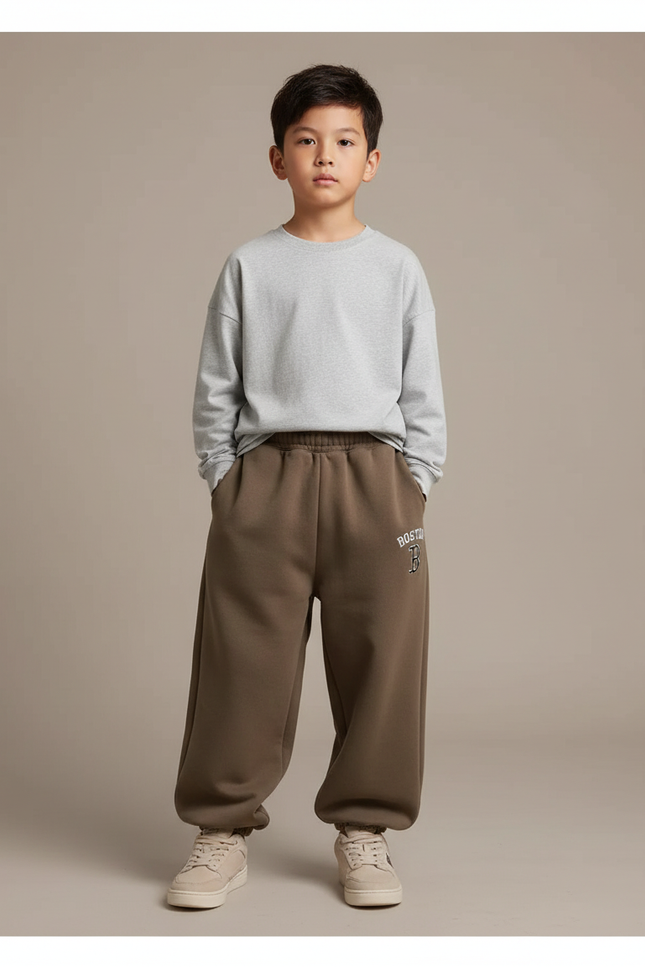 Pantalon Marron Ample Molletonné Sport Garçon
