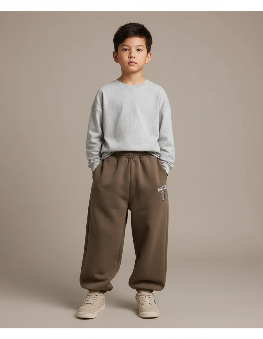 Pantalon Marron Ample Molletonné Sport Garçon