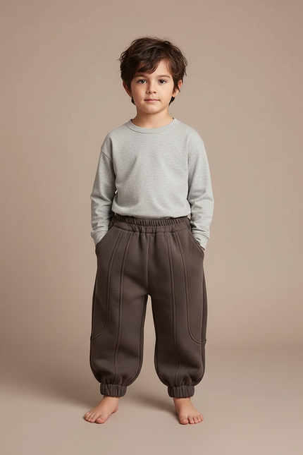 Pantalon Marron Polaire Ample Chaud Hiver Enfant - Molleton