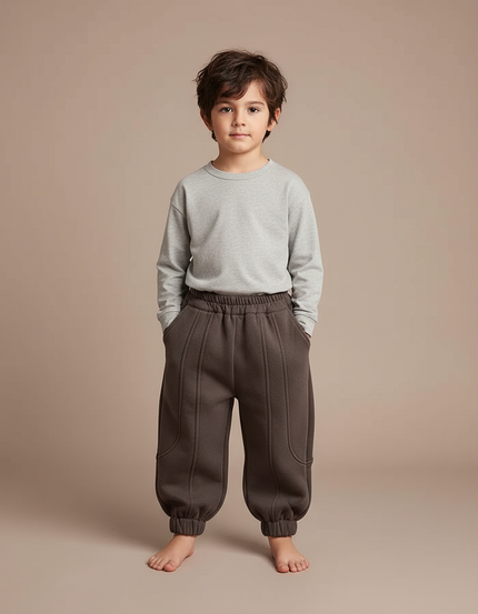 Pantalon Marron Polaire Ample Chaud Hiver Enfant - Molleton