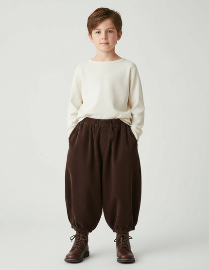 Pantalon Marron Côtelé Ample Bouffant Enfant - Cordé