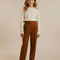 Pantalon Marron Plissé Ample Taille Haute Droit - Gabardine