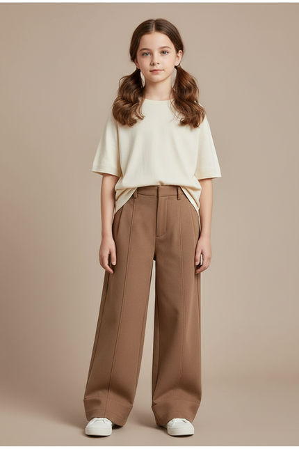 Pantalon Marron Ample Droit Élégant Décontracté - Laine