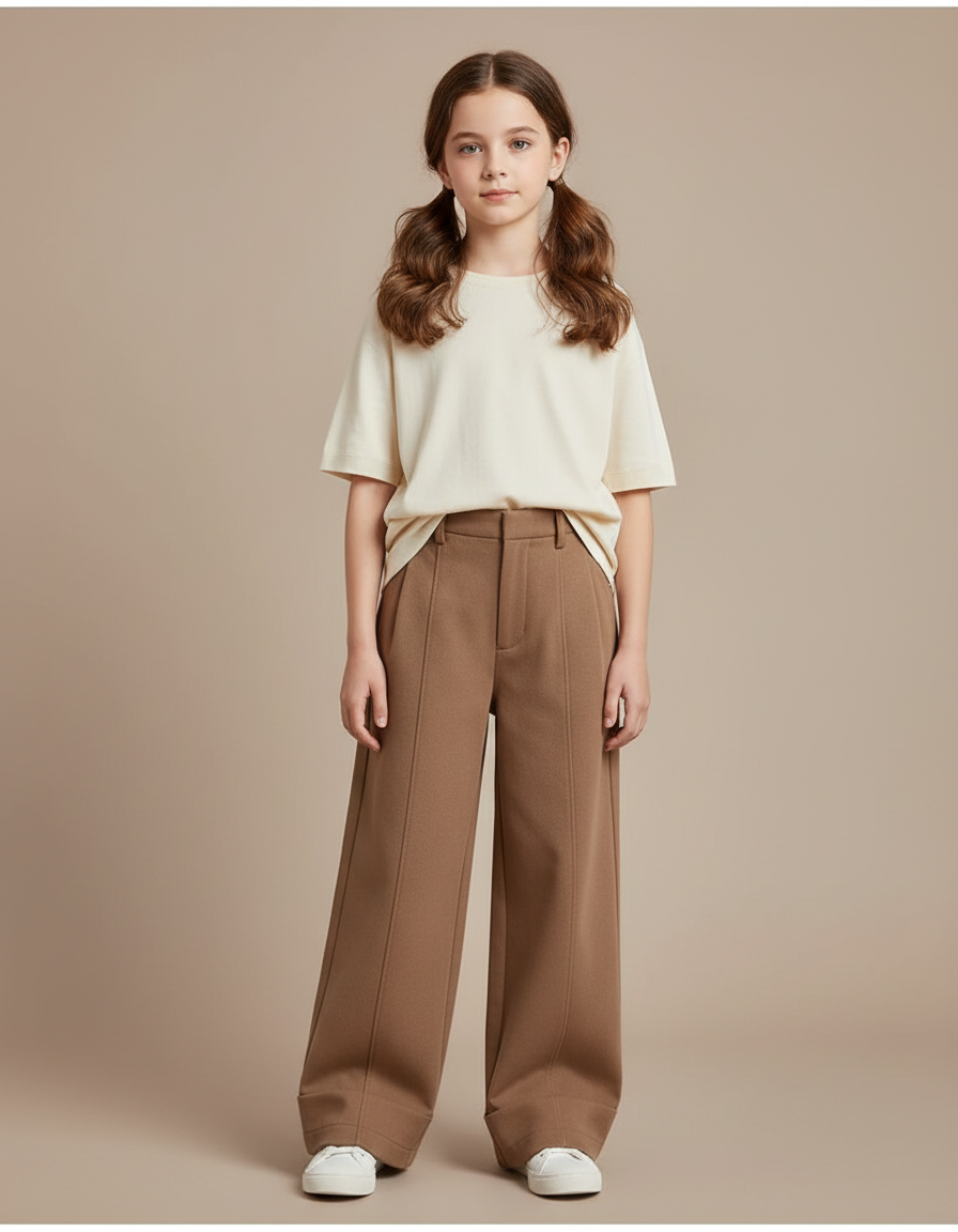 Pantalon Marron Ample Droit Élégant Décontracté - Laine