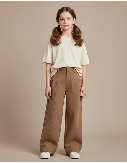 Pantalon Marron Ample Droit Élégant Décontracté - Laine
