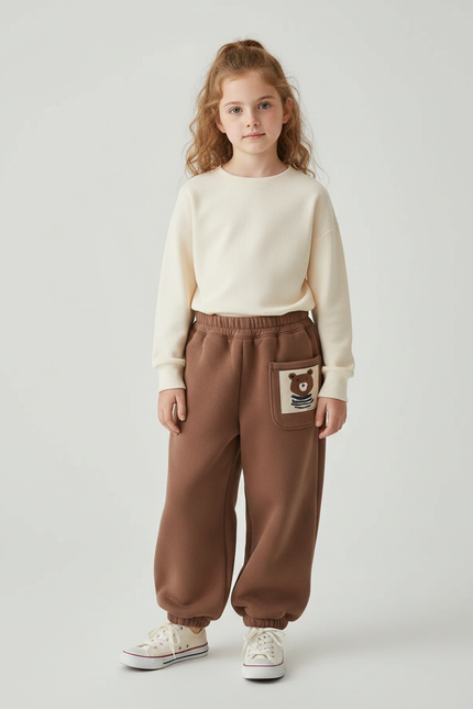 Pantalon Marron Polaire Ample Ours Enfant Hiver - Molleton
