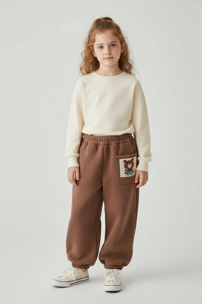 Pantalon Marron Polaire Ample Ours Enfant Hiver - Molleton