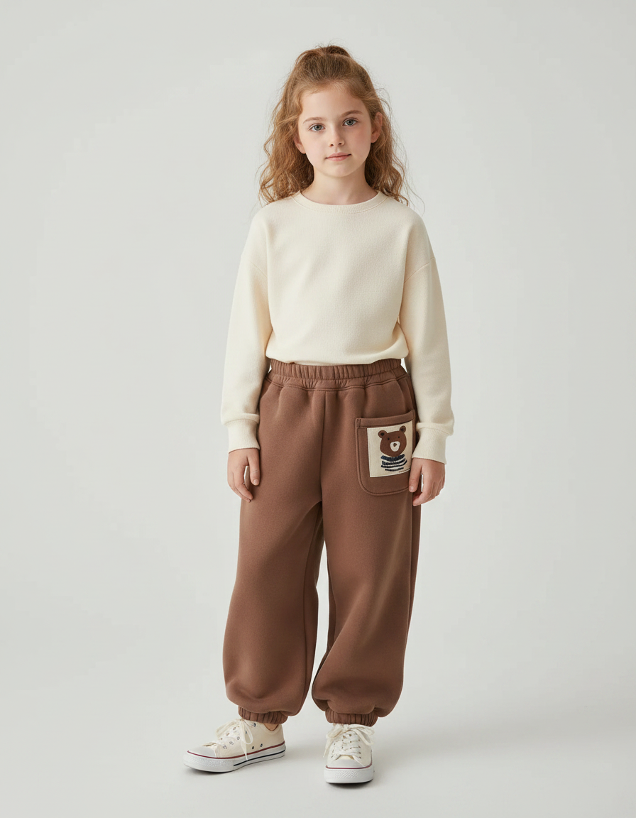 Pantalon Marron Polaire Ample Ours Enfant Hiver - Molleton