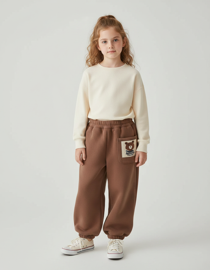 Pantalon Marron Polaire Ample Ours Enfant Hiver - Molleton