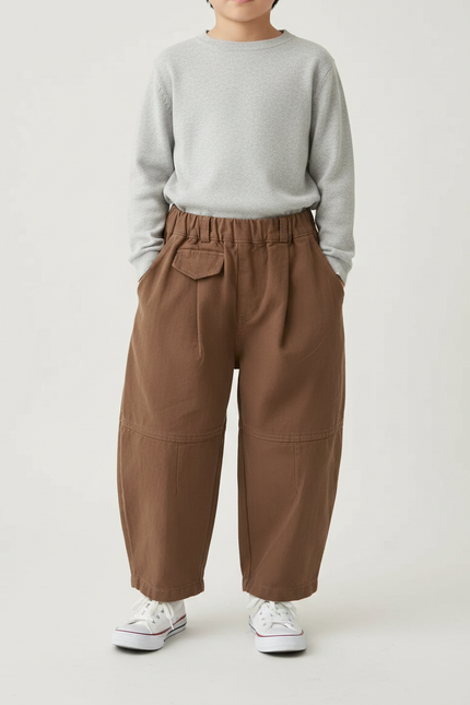 Pantalon Marron Ample Élastique Décontracté Coton Enfant