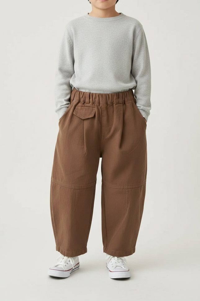 Pantalon Marron Ample Élastique Décontracté Coton Enfant