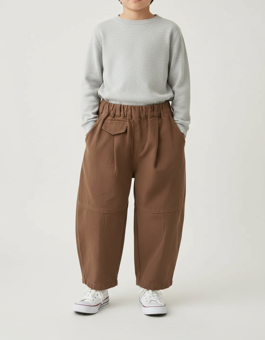Pantalon Marron Ample Élastique Décontracté Coton Enfant