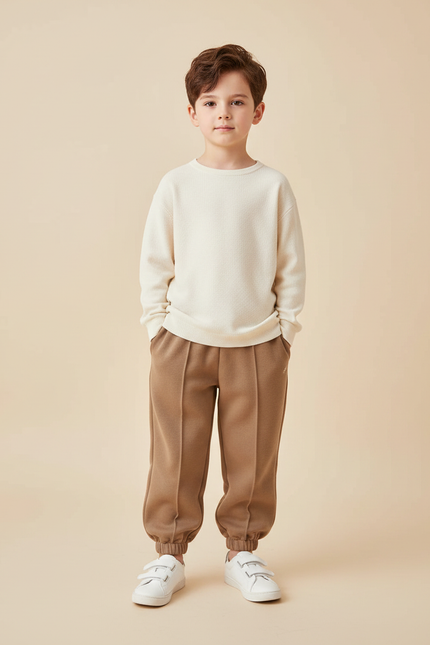 Pantalon Marron Coton Ample Décontracté Enfant Garçon - Molleton