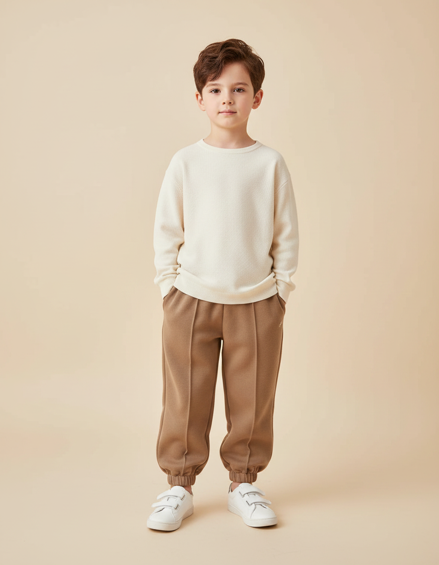 Pantalon Marron Coton Ample Décontracté Enfant Garçon - Molleton