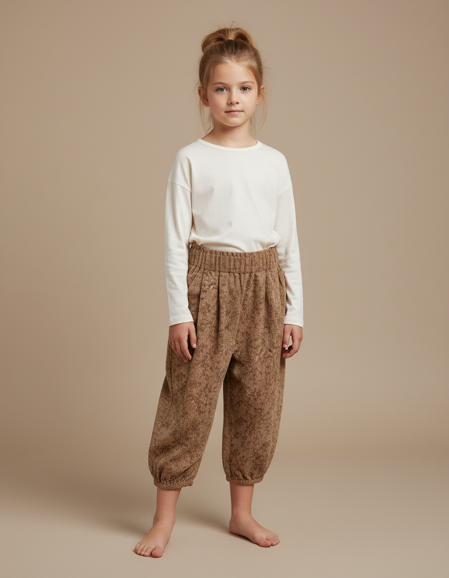 Pantalon Marron Ample Imprimé Floral Confortable Enfant - Cordé