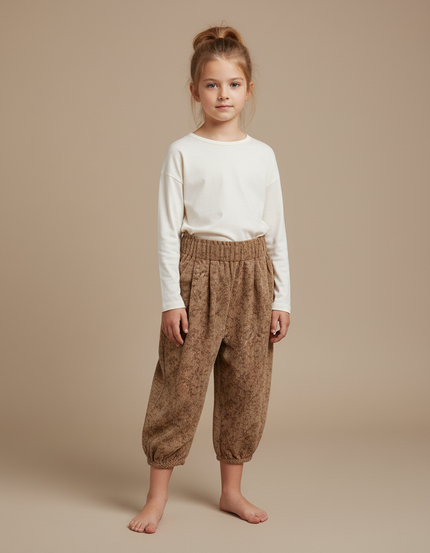 Pantalon Marron Ample Imprimé Floral Confortable Enfant - Cordé