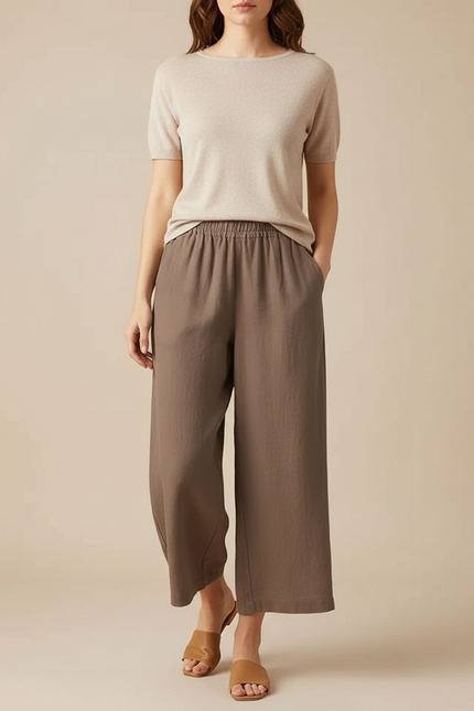 Pantalon Marron Clair Femme - Kaki Lin