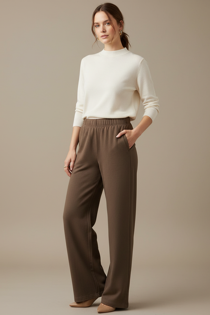 Pantalon Marron Ample Fluide Décontracté Confortable Femme - Molleton