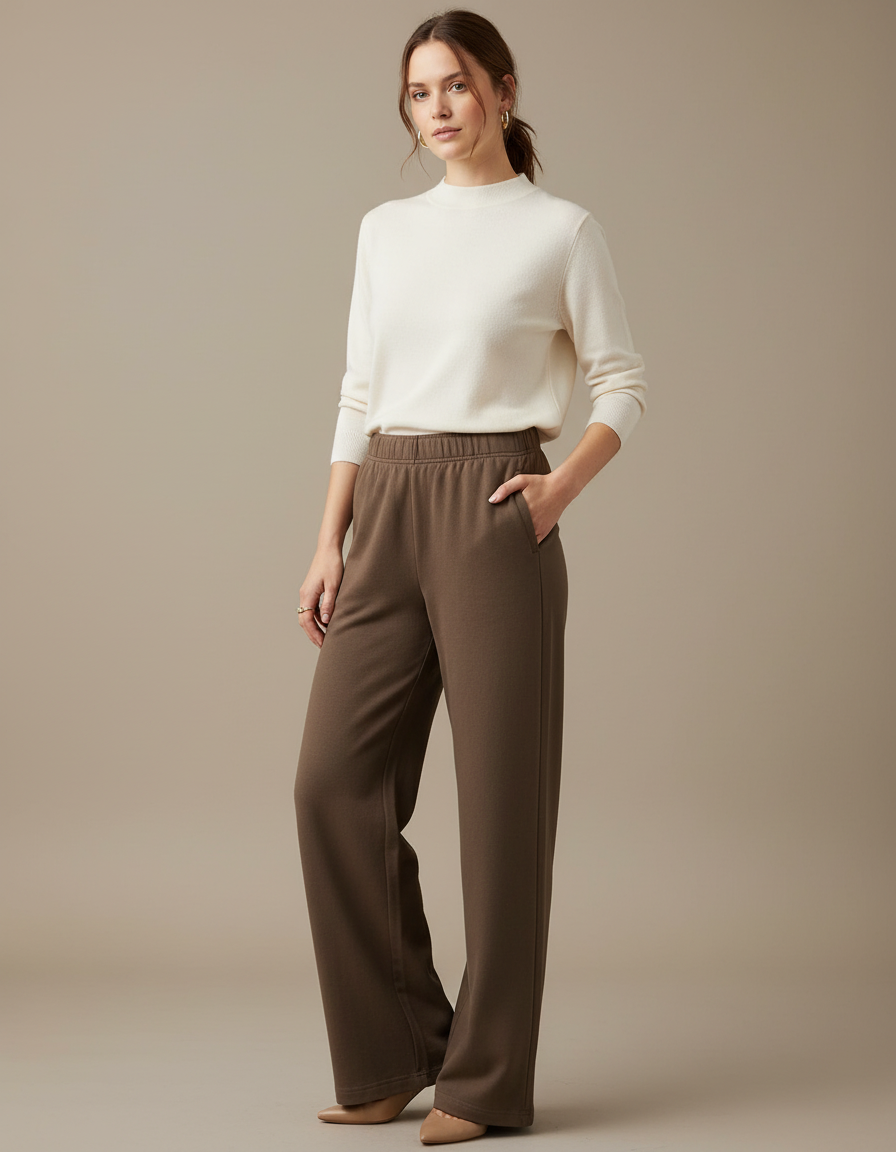 Pantalon Marron Ample Fluide Décontracté Confortable Femme - Molleton