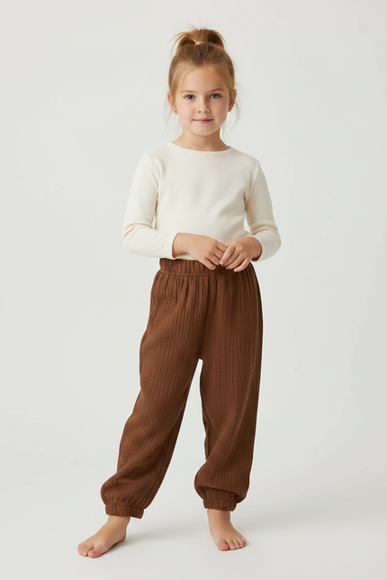 Pantalon Marron Coton Gaufré Ample Enfant