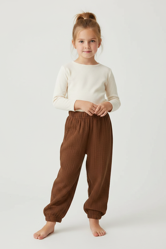 Pantalon Marron Coton Gaufré Ample Enfant