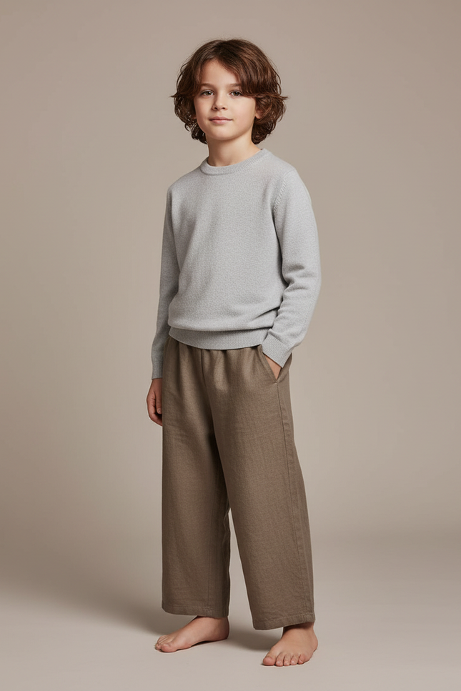 Pantalon Marron Lin Ample Confortable Enfant Décontracté