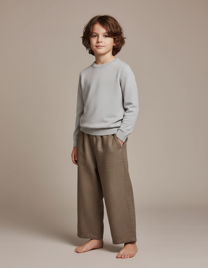 Pantalon Marron Lin Ample Confortable Enfant Décontracté