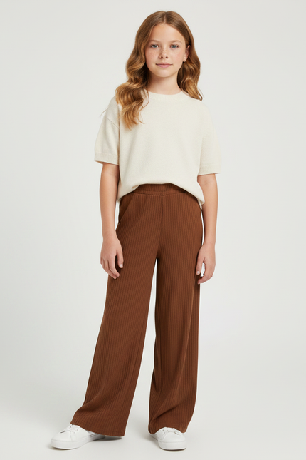 Pantalon Marron Côtelé Ample Décontracté Enfant Confortable - Maille