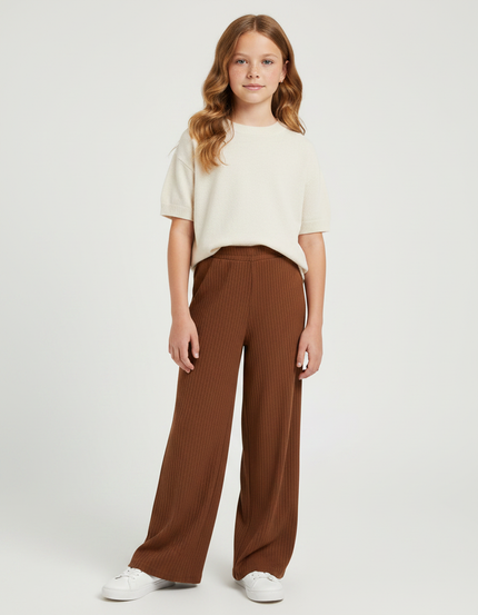 Pantalon Marron Côtelé Ample Décontracté Enfant Confortable - Maille