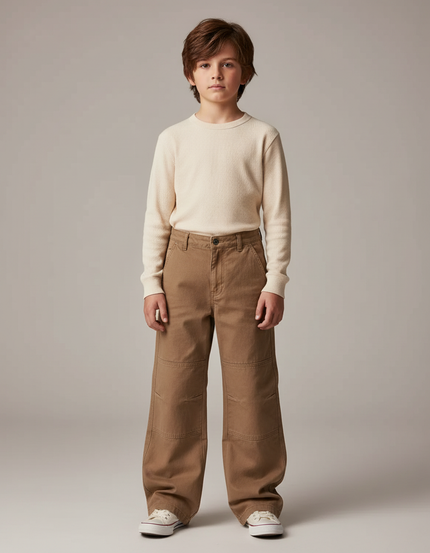 Pantalon Marron Ample Garçon Décontracté Coupe Droite - Toile