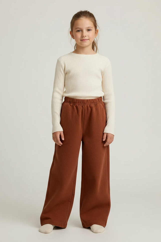Pantalon Marron Ample Droit Confortable Enfant - Molleton