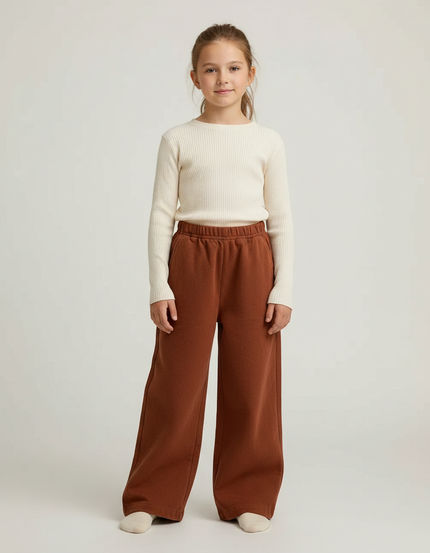 Pantalon Marron Ample Droit Confortable Enfant - Molleton