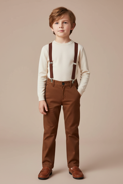Pantalon Marron Coton Coupe Droite Garçon Chic