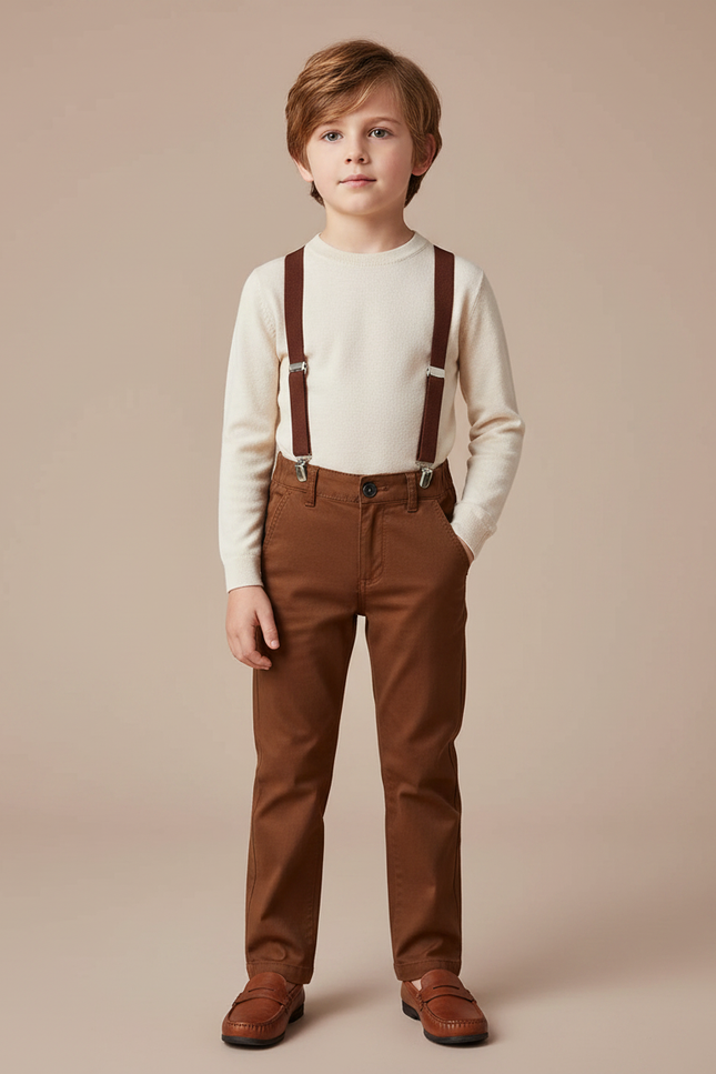 Pantalon Marron Coton Coupe Droite Garçon Chic