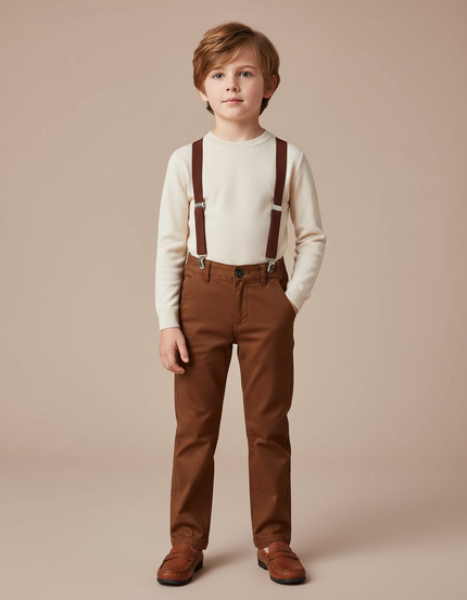 Pantalon Marron Coton Coupe Droite Garçon Chic