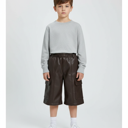 Pantalon Marron Cuir Cargo Ample Enfant