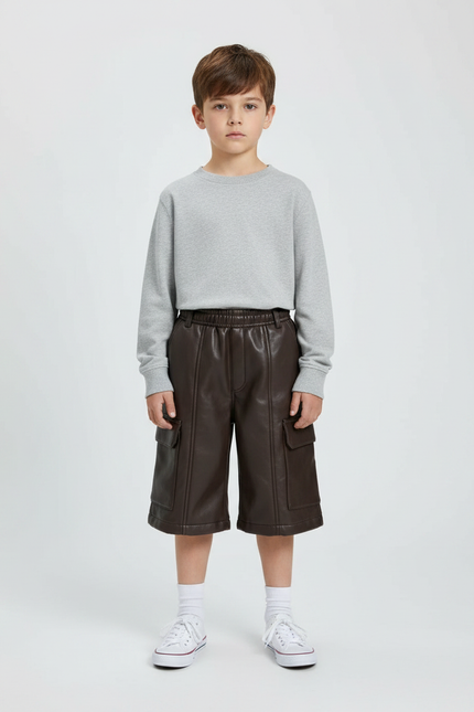 Pantalon Marron Cuir Cargo Ample Enfant