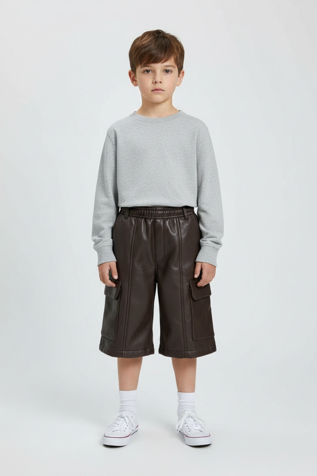 Pantalon Marron Cuir Cargo Ample Enfant