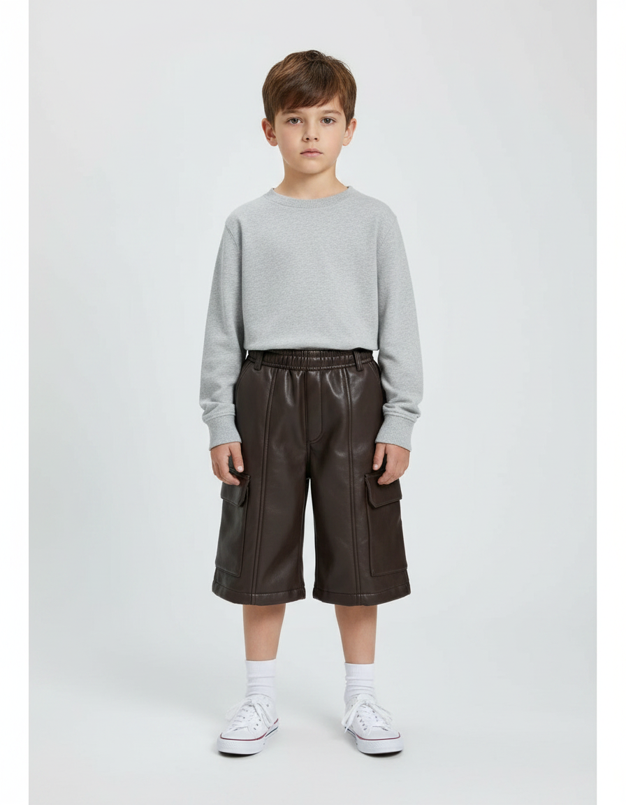 Pantalon Marron Cuir Cargo Ample Enfant