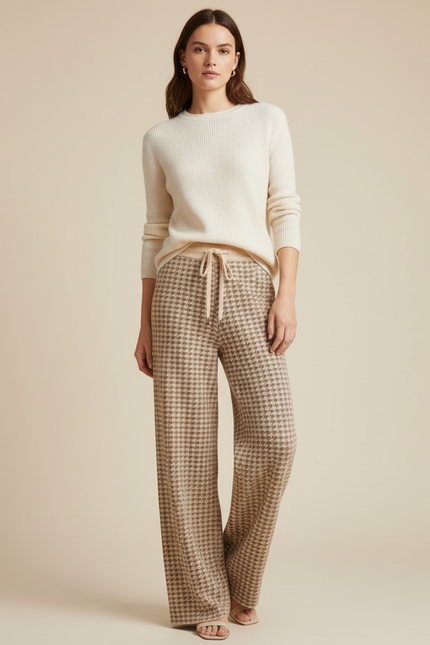 Pantalon Pied De Poule Marron - Maille
