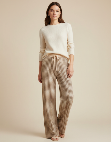 Pantalon Pied De Poule Marron - Maille