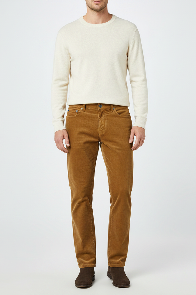 Pantalon Marron Côtelé Droit Décontracté Épais - Cordé