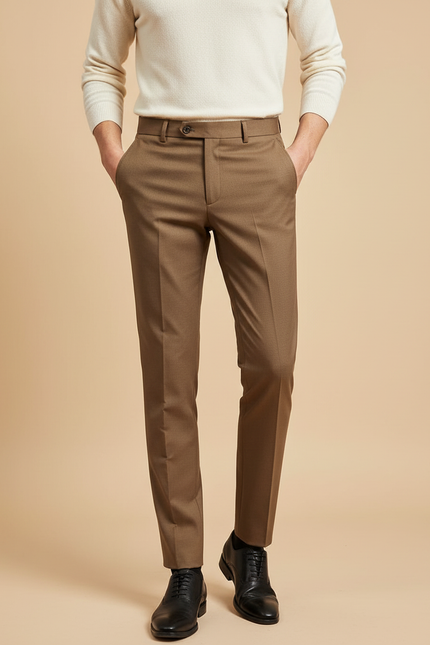 Pantalon Marron Homme Slim Élégant Formel Coton - Gabardine