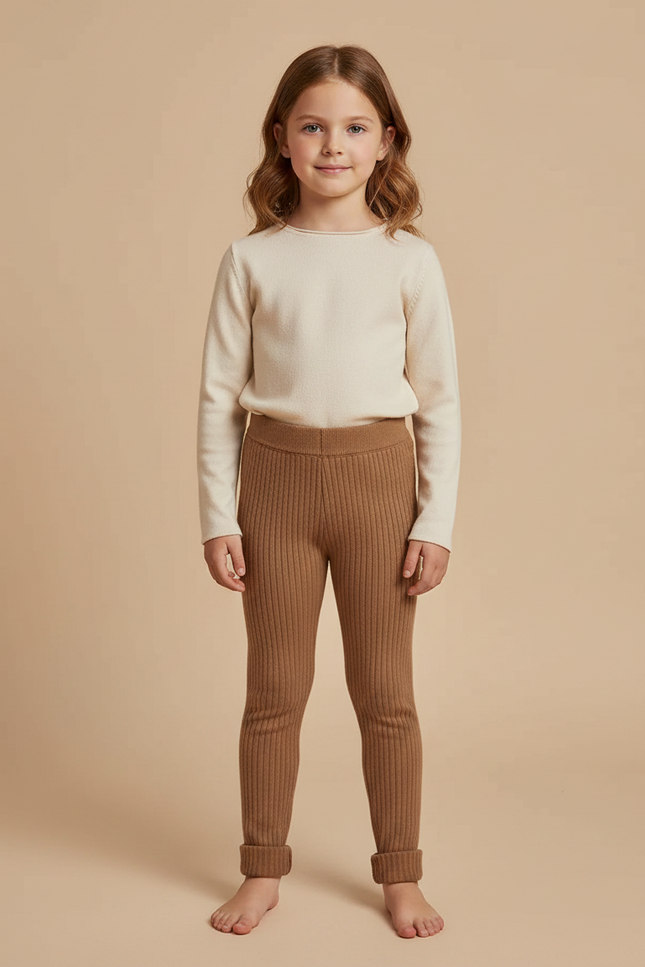 Pantalon Marron Tricoté Côtelé Confortable Enfant - Maille